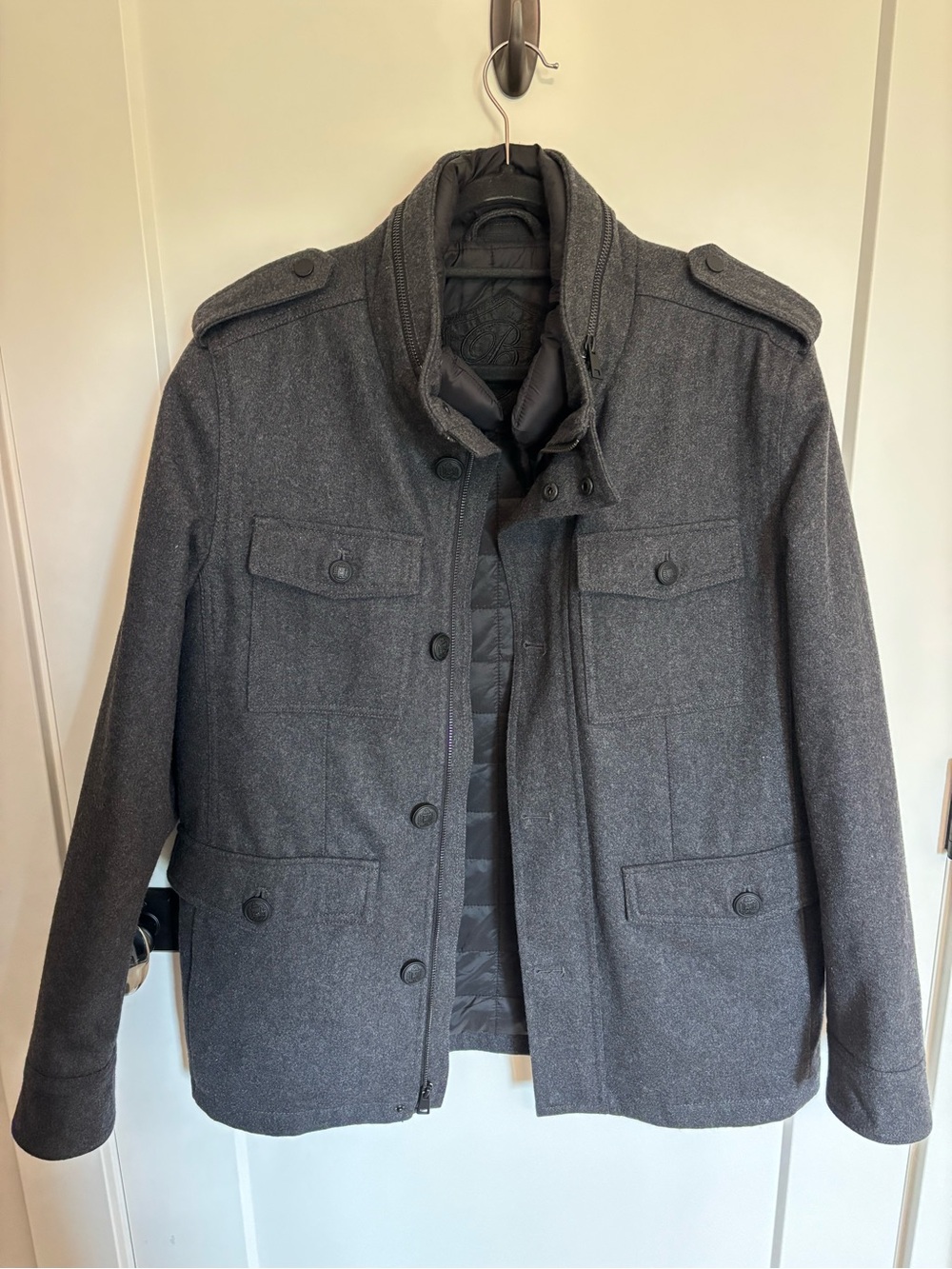 Black Rivet Charcoal Gray Military-Style Field Jacket